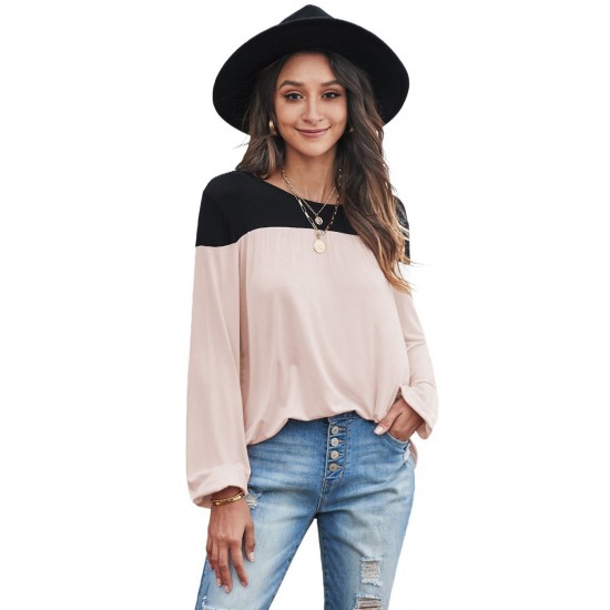 Apricot Round Neck Long Sleeve Color Block Tunic Top Apricot Round Neck Long Sleeve Color Block Tunic Top