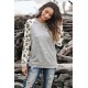Gray Round Neck Leopard Long Sleeve Top Gray Round Neck Leopard Long Sleeve Top