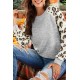 Gray Round Neck Leopard Long Sleeve Top Gray Round Neck Leopard Long Sleeve Top
