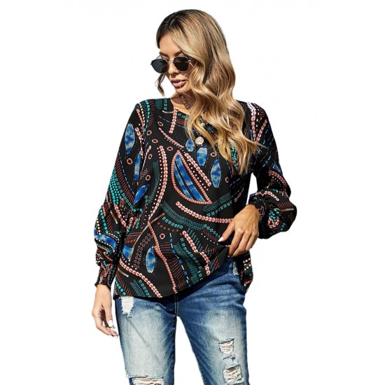 Black Printed Lantern Sleeve Top Black Printed Lantern Sleeve Top