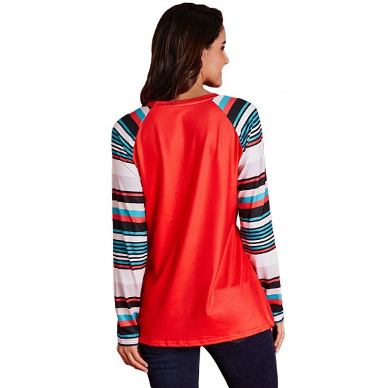 Red Letter Print Striped Long Sleeve T-shirt Red Letter Print Striped Long Sleeve T-shirt