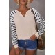 Animal Striped Sleeve Patchwork Waffle Knit Top Animal Striped Sleeve Patchwork Waffle Knit Top