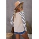 Animal Striped Sleeve Patchwork Waffle Knit Top Animal Striped Sleeve Patchwork Waffle Knit Top