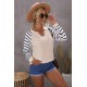 Animal Striped Sleeve Patchwork Waffle Knit Top Animal Striped Sleeve Patchwork Waffle Knit Top