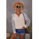Animal Striped Sleeve Patchwork Waffle Knit Top Animal Striped Sleeve Patchwork Waffle Knit Top