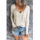 V Neck Drawstring Long Sleeve T-shirt V Neck Drawstring Long Sleeve T-shirt