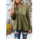 Green Waffle Elbow Patch Buttoned Long Sleeve Top Green Waffle Elbow Patch Buttoned Long Sleeve Top