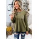 Green Waffle Elbow Patch Buttoned Long Sleeve Top Green Waffle Elbow Patch Buttoned Long Sleeve Top