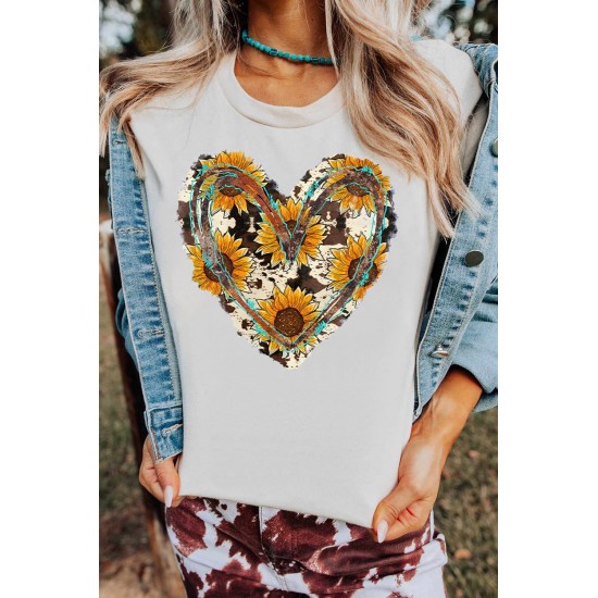 Sunflower Heart-shaped Print Short Sleeve Top Sunflower Heart-shaped Print Short Sleeve Top