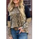 Leopard Striped Splicing Long Sleeve Tee Leopard Striped Splicing Long Sleeve Tee