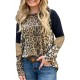 Leopard Striped Splicing Long Sleeve Tee Leopard Striped Splicing Long Sleeve Tee