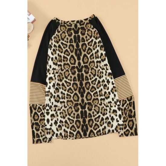Leopard Striped Splicing Long Sleeve Tee Leopard Striped Splicing Long Sleeve Tee