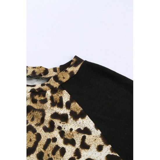 Leopard Striped Splicing Long Sleeve Tee Leopard Striped Splicing Long Sleeve Tee