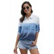 Blue Ombre V Neck Roll Long Sleeve Button Up Shirt Blue Ombre V Neck Roll Long Sleeve Button Up Shirt