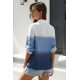 Blue Ombre V Neck Roll Long Sleeve Button Up Shirt Blue Ombre V Neck Roll Long Sleeve Button Up Shirt