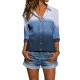 Blue Ombre V Neck Roll Long Sleeve Button Up Shirt Blue Ombre V Neck Roll Long Sleeve Button Up Shirt