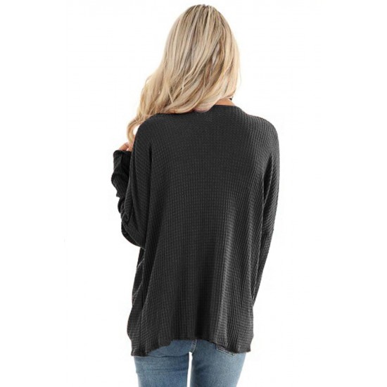 Black Waffle Texture V Neck Twist Long Sleeve Top Black Waffle Texture V Neck Twist Long Sleeve Top