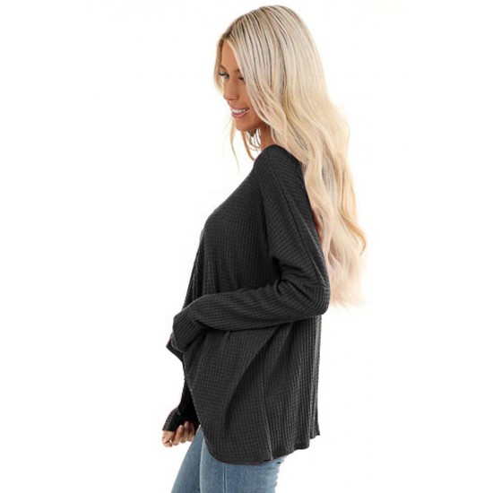 Black Waffle Texture V Neck Twist Long Sleeve Top Black Waffle Texture V Neck Twist Long Sleeve Top