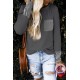 Gray Chevron Print Pocket and Sleeve Cuffs Top Gray Chevron Print Pocket and Sleeve Cuffs Top