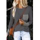 Gray Chevron Print Pocket and Sleeve Cuffs Top Gray Chevron Print Pocket and Sleeve Cuffs Top