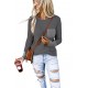 Gray Chevron Print Pocket and Sleeve Cuffs Top Gray Chevron Print Pocket and Sleeve Cuffs Top