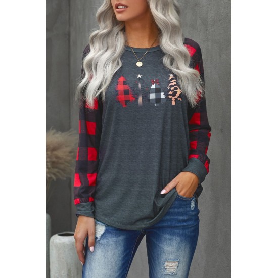Christmas Pattern Plaid Splice Long Sleeve Top Christmas Pattern Plaid Splice Long Sleeve Top