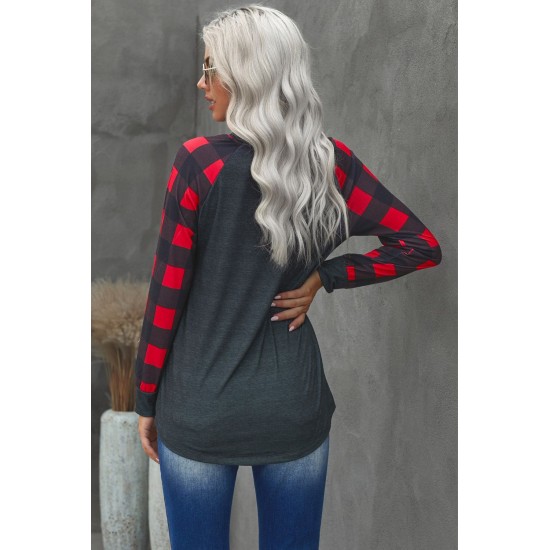 Christmas Pattern Plaid Splice Long Sleeve Top Christmas Pattern Plaid Splice Long Sleeve Top