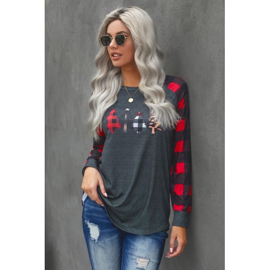 Christmas Pattern Plaid Splice Long Sleeve Top Christmas Pattern Plaid Splice Long Sleeve Top