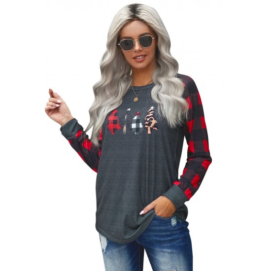 Christmas Pattern Plaid Splice Long Sleeve Top Christmas Pattern Plaid Splice Long Sleeve Top