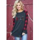 Christmas Pattern Plaid Splice Long Sleeve Top Christmas Pattern Plaid Splice Long Sleeve Top