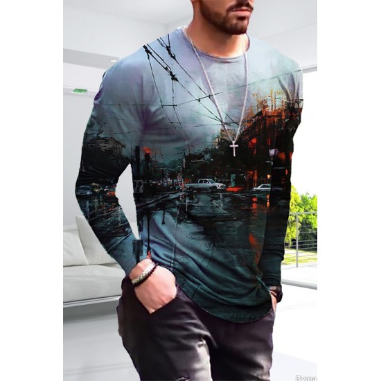 Men's Black Digital Print Long Sleeve Top Men's Black Digital Print Long Sleeve Top