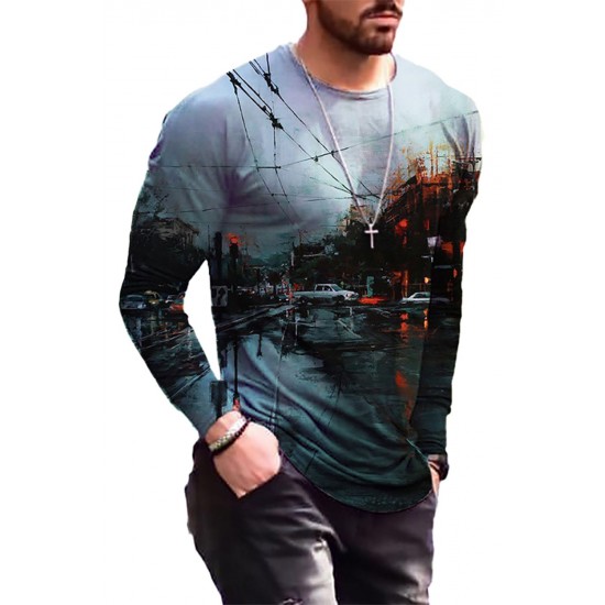 Men's Black Digital Print Long Sleeve Top Men's Black Digital Print Long Sleeve Top