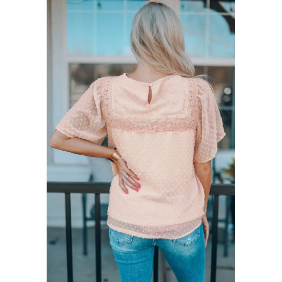 Apricot Flutter Sleeves Sheer Textured Babydoll Top Apricot Flutter Sleeves Sheer Textured Babydoll Top