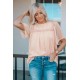 Apricot Flutter Sleeves Sheer Textured Babydoll Top Apricot Flutter Sleeves Sheer Textured Babydoll Top