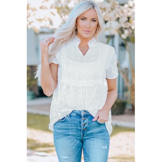 White Swiss Dot Short Sleeve Flowy Top White Swiss Dot Short Sleeve Flowy Top