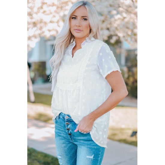 White Swiss Dot Short Sleeve Flowy Top White Swiss Dot Short Sleeve Flowy Top