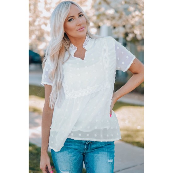 White Swiss Dot Short Sleeve Flowy Top White Swiss Dot Short Sleeve Flowy Top