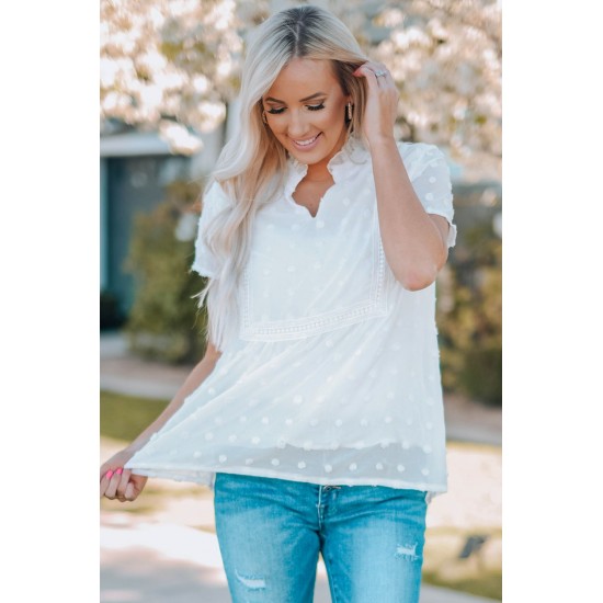White Swiss Dot Short Sleeve Flowy Top White Swiss Dot Short Sleeve Flowy Top