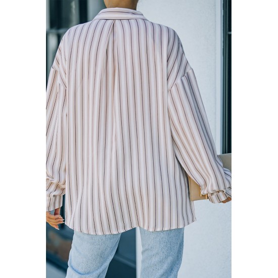 Khaki Striped Buttons Closure Long Sleeve Shirt Khaki Striped Buttons Closure Long Sleeve Shirt