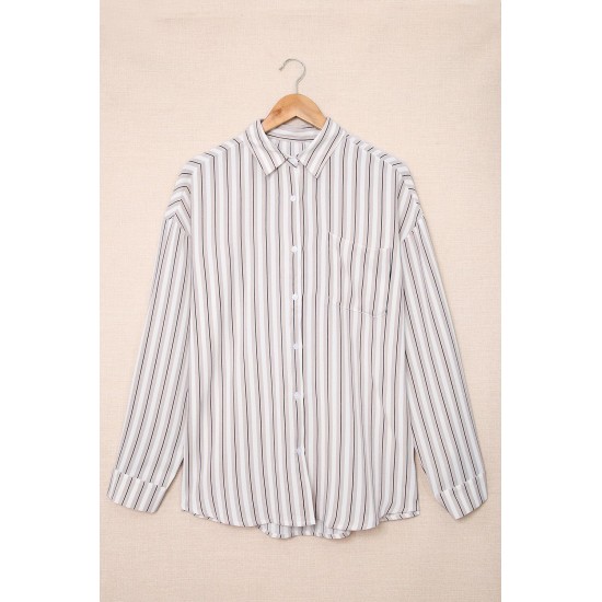 Khaki Striped Buttons Closure Long Sleeve Shirt Khaki Striped Buttons Closure Long Sleeve Shirt