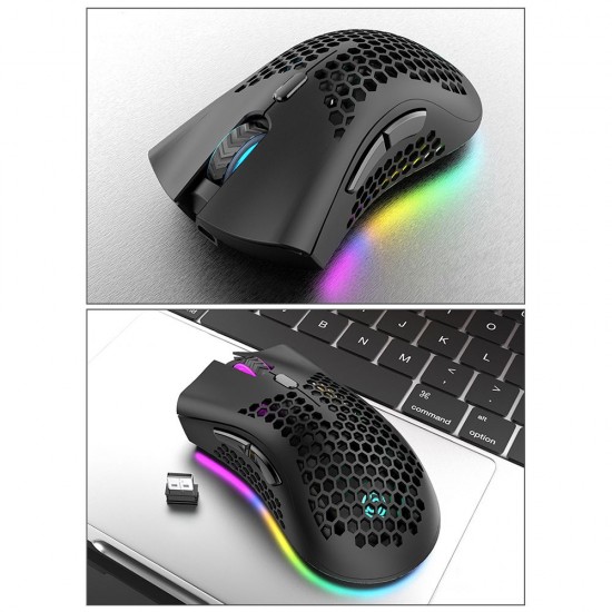 2.4G Wireless Gaming Mouse Rechargeable Mouse with RGB Light Effect 3 Adjustable DPI Hollowed-out Honeycomb Design Black 2.4G Wireless Gaming Mouse Rechargeable Mouse with RGB Light Effect 3 Adjustable DPI Hollowed-out Honeycomb Design Black