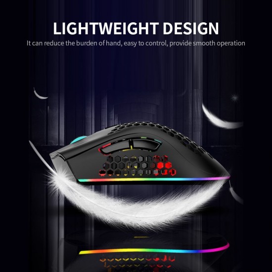 2.4G Wireless Gaming Mouse Rechargeable Mouse with RGB Light Effect 3 Adjustable DPI Hollowed-out Honeycomb Design Black 2.4G Wireless Gaming Mouse Rechargeable Mouse with RGB Light Effect 3 Adjustable DPI Hollowed-out Honeycomb Design Black