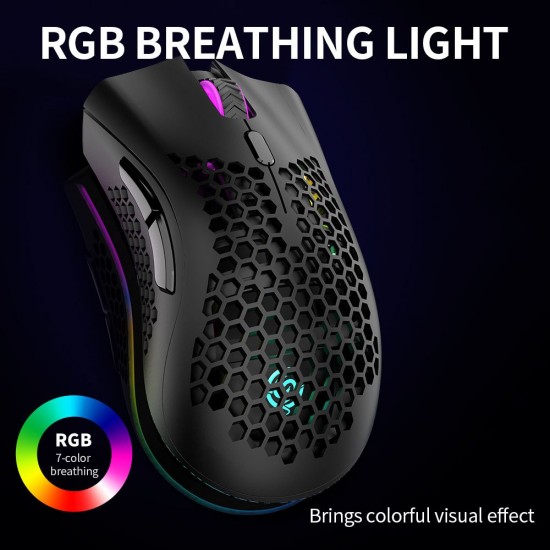2.4G Wireless Gaming Mouse Rechargeable Mouse with RGB Light Effect 3 Adjustable DPI Hollowed-out Honeycomb Design Black 2.4G Wireless Gaming Mouse Rechargeable Mouse with RGB Light Effect 3 Adjustable DPI Hollowed-out Honeycomb Design Black