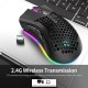 2.4G Wireless Gaming Mouse Rechargeable Mouse with RGB Light Effect 3 Adjustable DPI Hollowed-out Honeycomb Design Black 2.4G Wireless Gaming Mouse Rechargeable Mouse with RGB Light Effect 3 Adjustable DPI Hollowed-out Honeycomb Design Black
