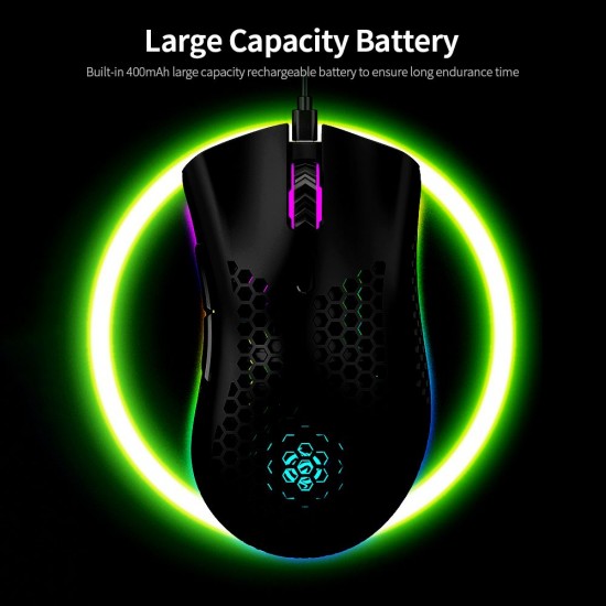2.4G Wireless Gaming Mouse Rechargeable Mouse with RGB Light Effect 3 Adjustable DPI Hollowed-out Honeycomb Design Black 2.4G Wireless Gaming Mouse Rechargeable Mouse with RGB Light Effect 3 Adjustable DPI Hollowed-out Honeycomb Design Black
