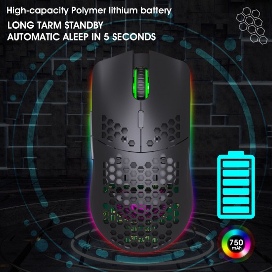 T66 RGB 2.4G Wireless Gaming Mouse RGB Lighting Charging Mouse with Adjustable DPI Ergonomic Design for Desktop Laptop Black T66 RGB 2.4G Wireless Gaming Mouse RGB Lighting Charging Mouse with Adjustable DPI Ergonomic Design for Desktop Laptop Black