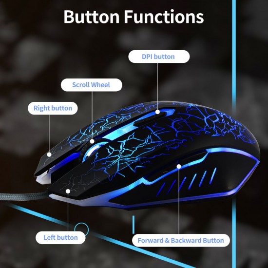 Wired Gaming Mouse 3600DPI Ergonomic Mouse Optical Mouse 4 Adjustable DPI levels/ 6 Buttons/ 7-color Breathing Light, Black Wired Gaming Mouse 3600DPI Ergonomic Mouse Optical Mouse 4 Adjustable DPI levels/ 6 Buttons/ 7-color Breathing Light, Black