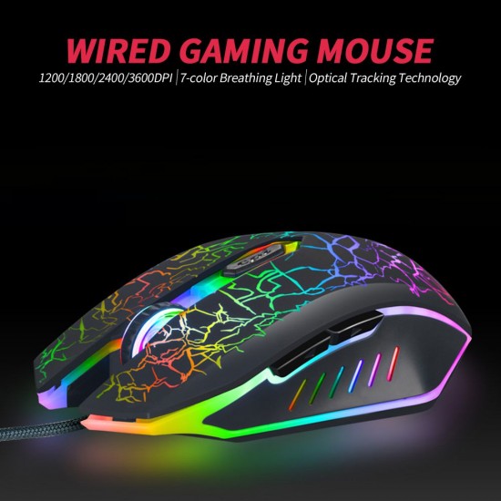 Wired Gaming Mouse 3600DPI Ergonomic Mouse Optical Mouse 4 Adjustable DPI levels/ 6 Buttons/ 7-color Breathing Light, Black Wired Gaming Mouse 3600DPI Ergonomic Mouse Optical Mouse 4 Adjustable DPI levels/ 6 Buttons/ 7-color Breathing Light, Black