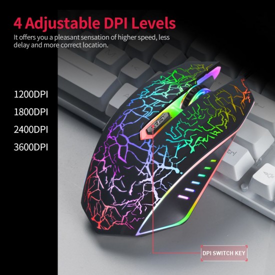 Wired Gaming Mouse 3600DPI Ergonomic Mouse Optical Mouse 4 Adjustable DPI levels/ 6 Buttons/ 7-color Breathing Light, Black Wired Gaming Mouse 3600DPI Ergonomic Mouse Optical Mouse 4 Adjustable DPI levels/ 6 Buttons/ 7-color Breathing Light, Black