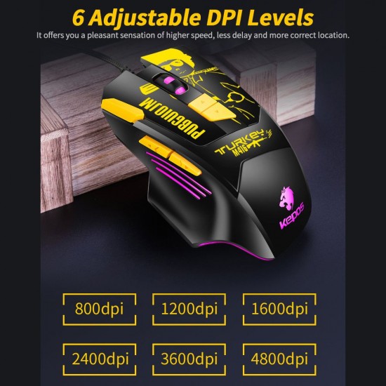 Wired Gaming Mouse Ergonomic Mouse 8 Programmable Buttons 800/1200/1600/2400/3600/4800DPI 6-color Breathing Light, Yellow Wired Gaming Mouse Ergonomic Mouse 8 Programmable Buttons 800/1200/1600/2400/3600/4800DPI 6-color Breathing Light, Yellow